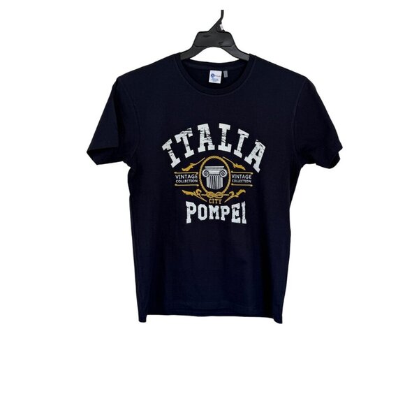GL Italia Pompei Italy Souvenir 100% Cotton Short Sleeve T Shirt in Deep Navy - Picture 2 of 8